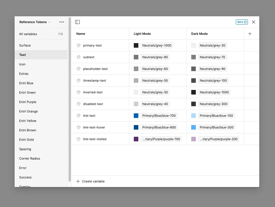 Reference tokens with light and dark color mappings