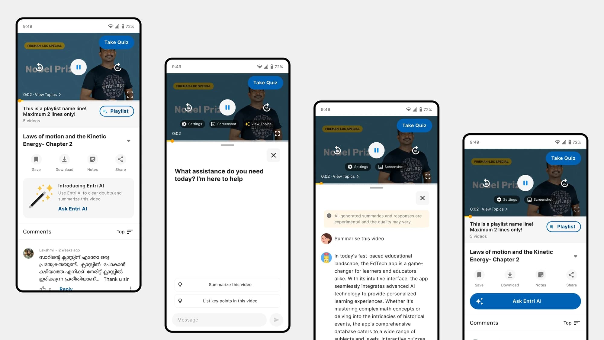 AI assistant interface beneath the video player