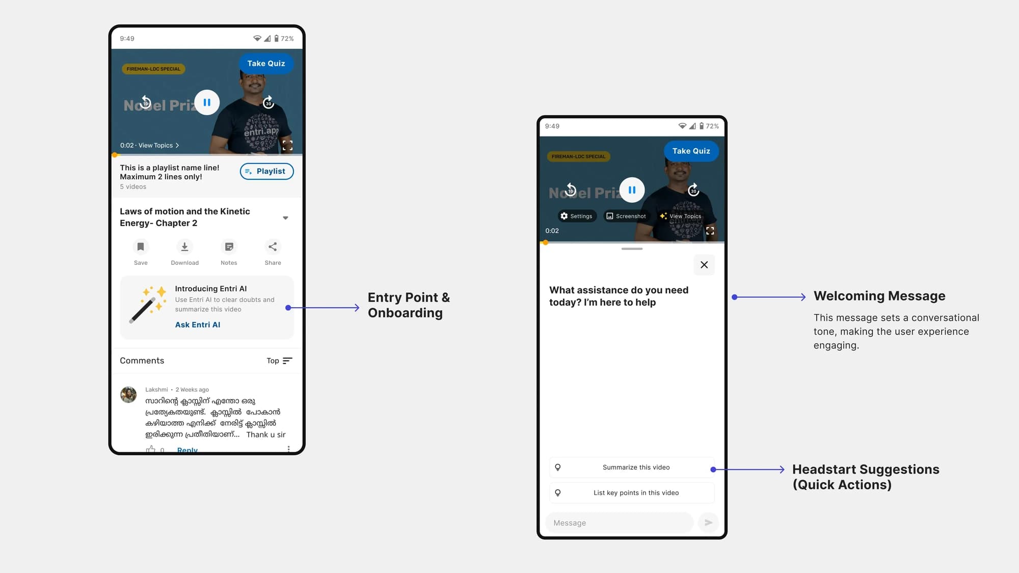 AI assistant onboarding and suggestion chips